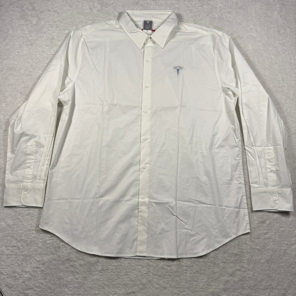 Tesla Mens White Long‎ Sleeve Button Down Dress Shirt Logo TSL2982 2XL